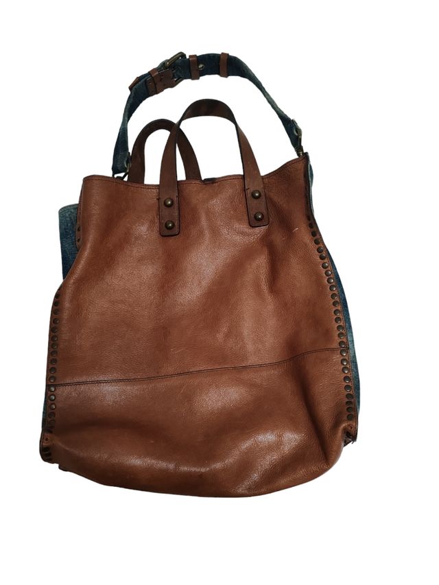 Bolso shopper D&G denim y cuero marrón