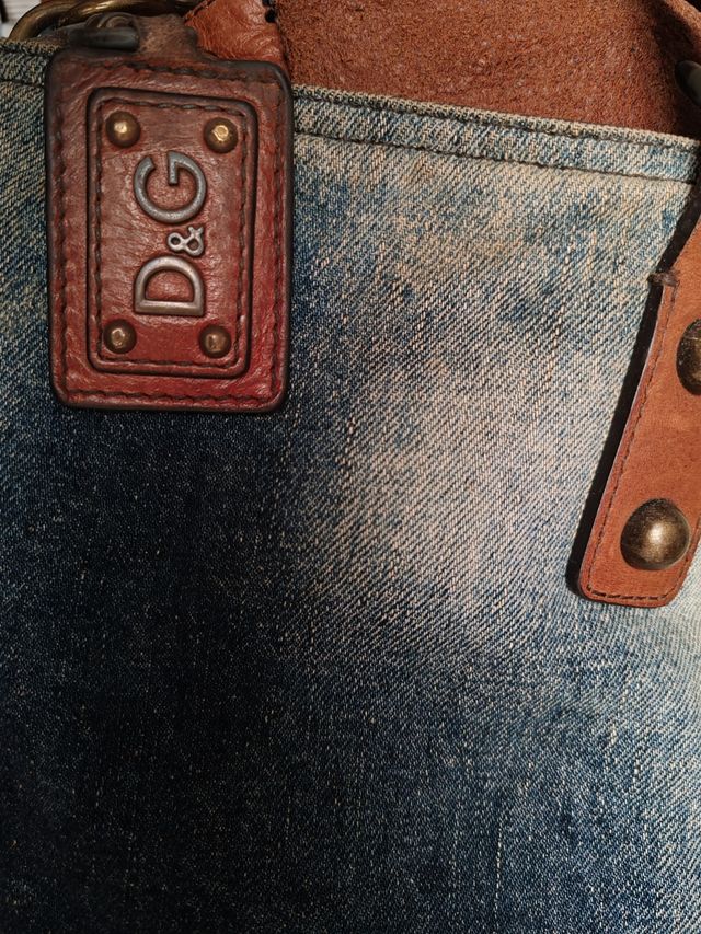 Bolso shopper D&G denim y cuero marrón