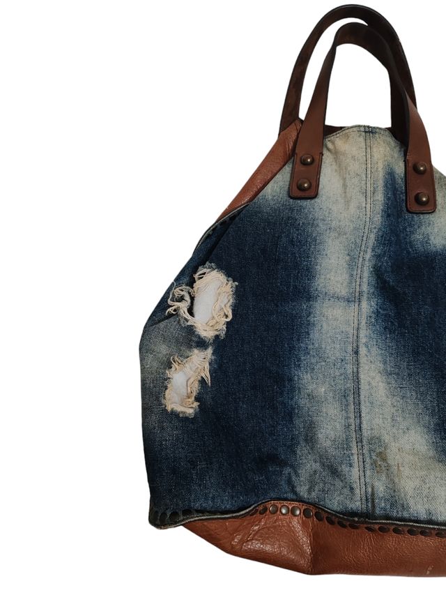 Bolso shopper D&G denim y cuero marrón