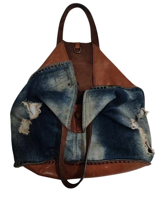 Bolso shopper D&G denim y cuero marrón