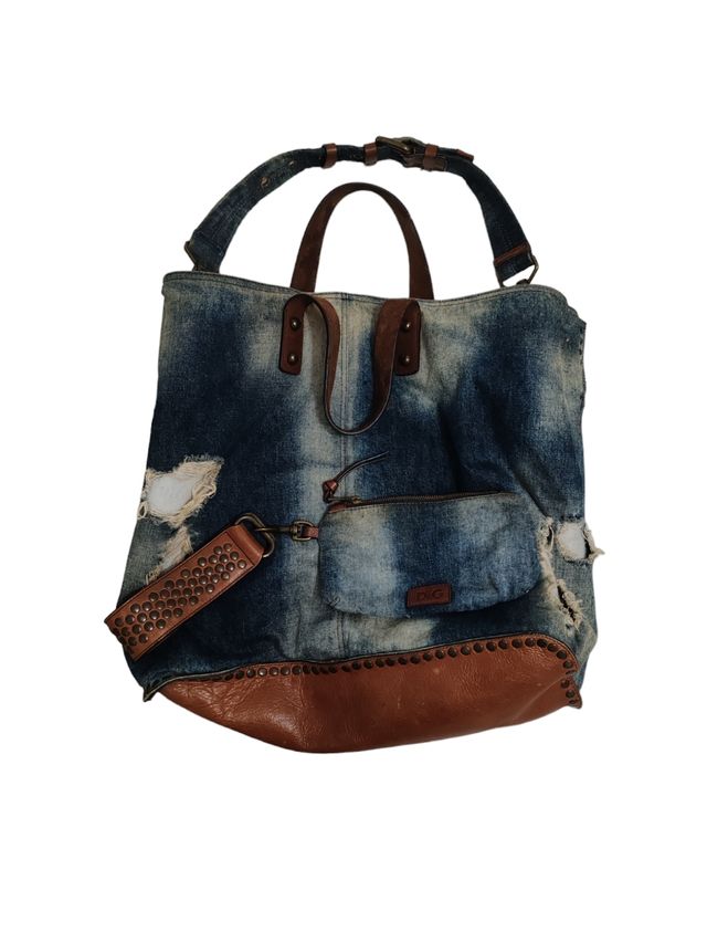 Bolso shopper D&G denim y cuero marrón