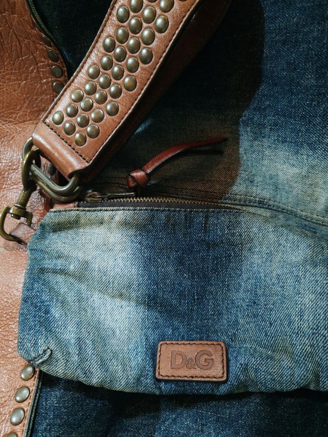 Bolso shopper D&G denim y cuero marrón