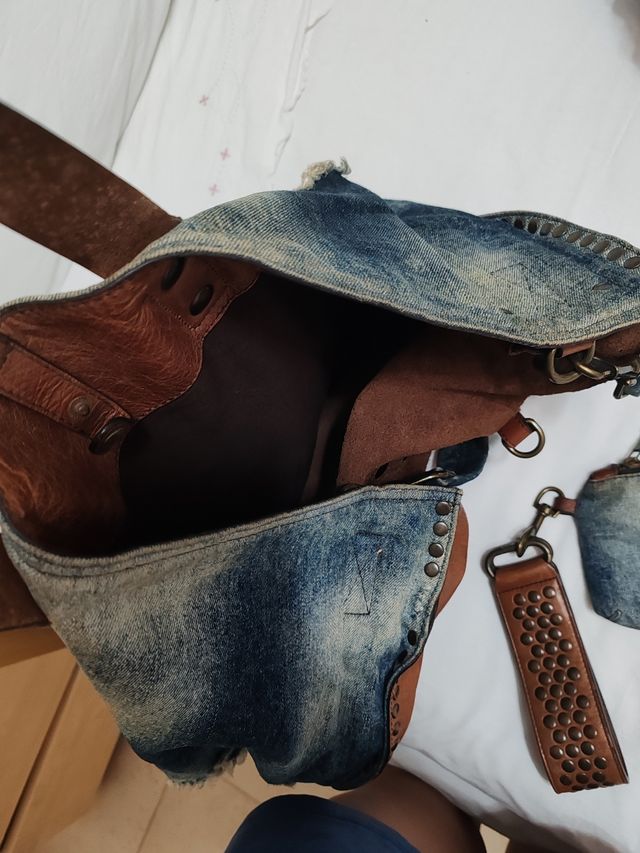 Bolso shopper D&G denim y cuero marrón