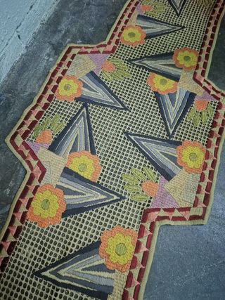 Centro, tapete, mesa, bordado, antiguo