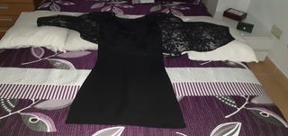 Vestido fiesta negro con encaje 