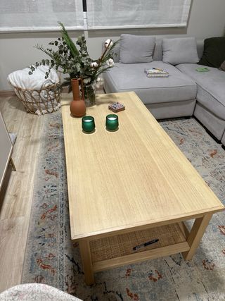 Mesa centro madera y ratan