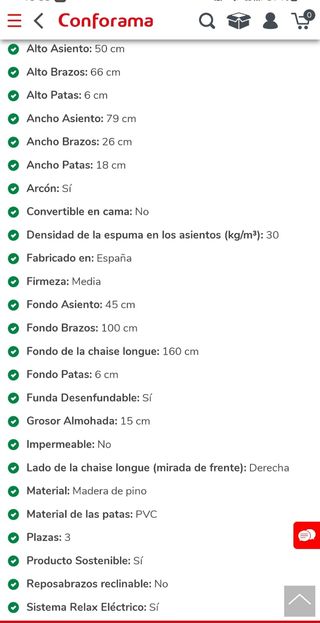 Sofá con sillones electricos y chaise longue