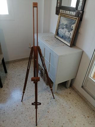Lote de caballete de madera y cuadro