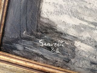 Lote de caballete de madera y cuadro