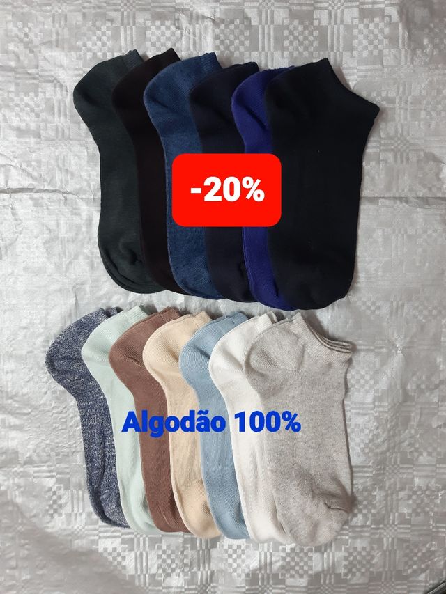 13 pares de meias curtas em algodão