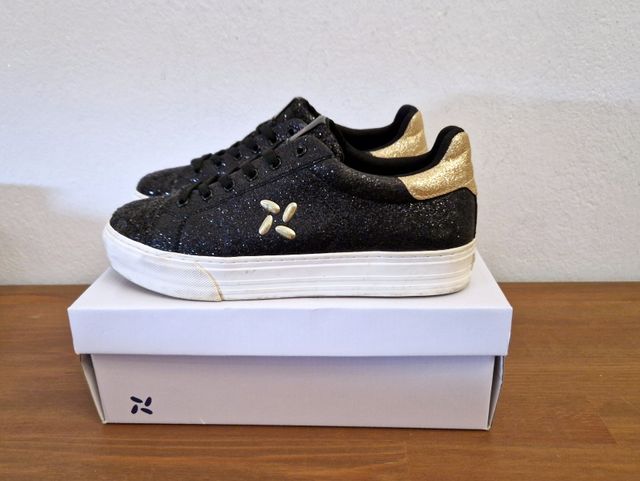 Lolway Sneakers Platform, nero e oro glitter,40