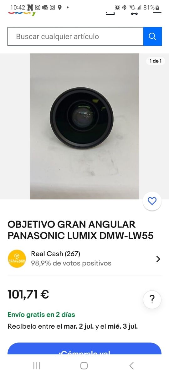 Objetivo Gran angular PANASONIC LUMIX