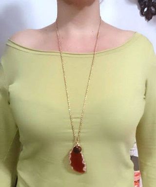 COLLAR CADENA CON COLGANTE D PIEDRA ÁGATA ÁMBAR