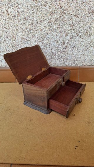 Joyero mini mueble antiguo tipo baúl con cajón