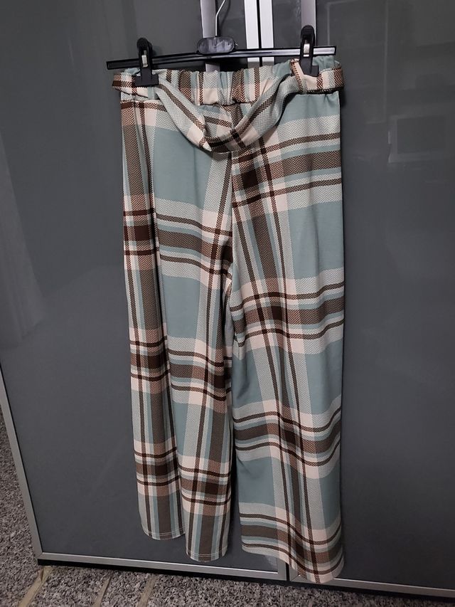 Pantaloni a quadri celeste marrone