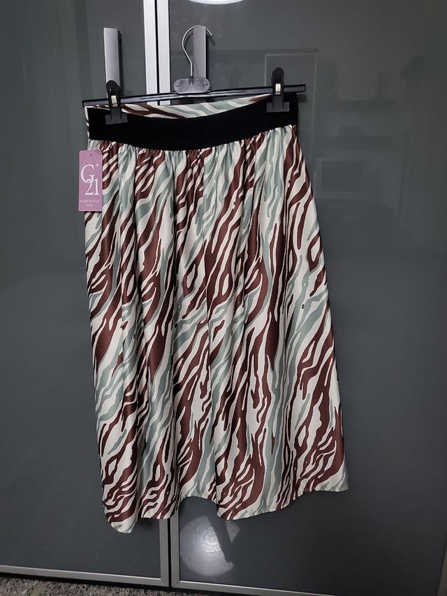 Gonna zebrata bianca celeste marrone