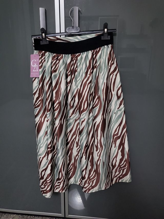 Gonna zebrata bianca celeste marrone