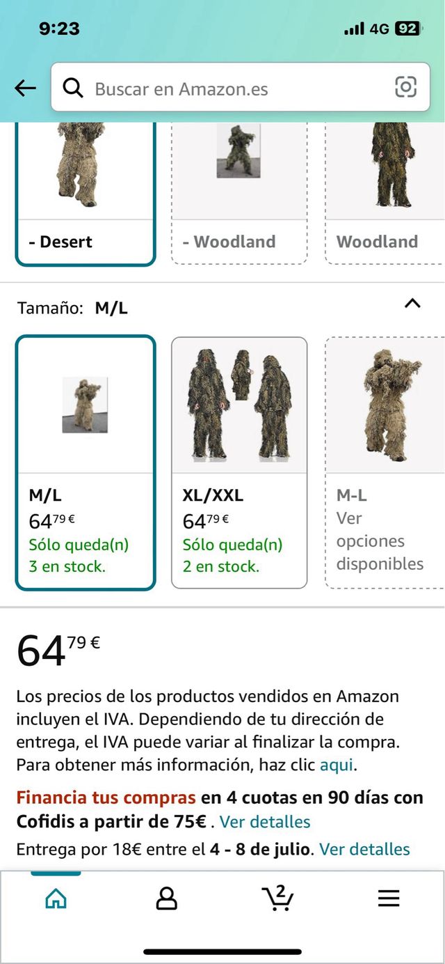 Mil tec camuflaje, desert