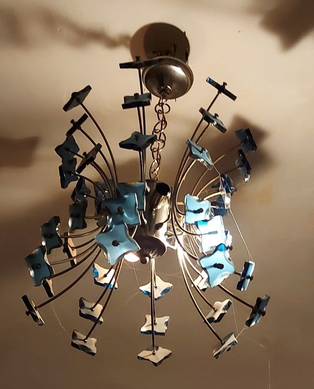 Lampadario sputnik in vetro turchese