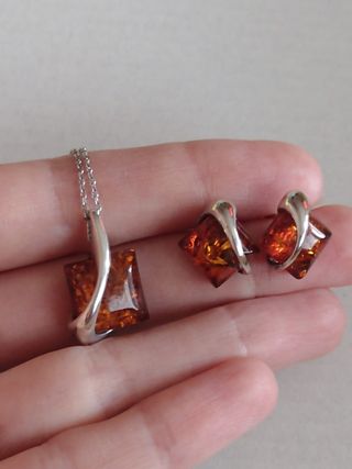 Collar y pendientes Ámbar y plata
