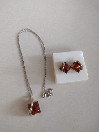 Collar y pendientes Ámbar y plata