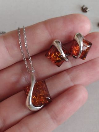 Collar y pendientes Ámbar y plata