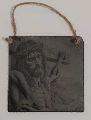 Quadro inciso su mattonella figura religiosa