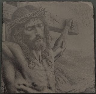 Quadro inciso su mattonella figura religiosa