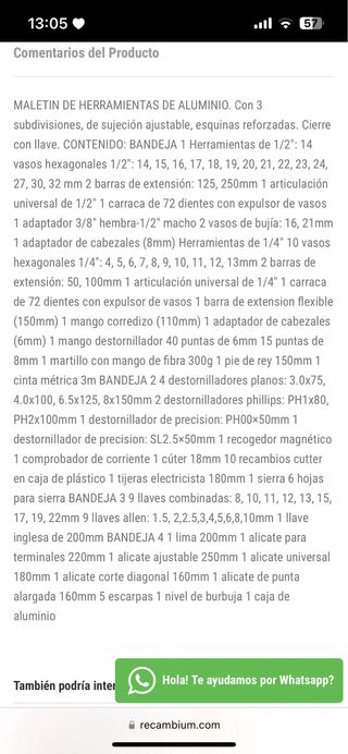 Maletín herramientas 159 piezas JBM.
