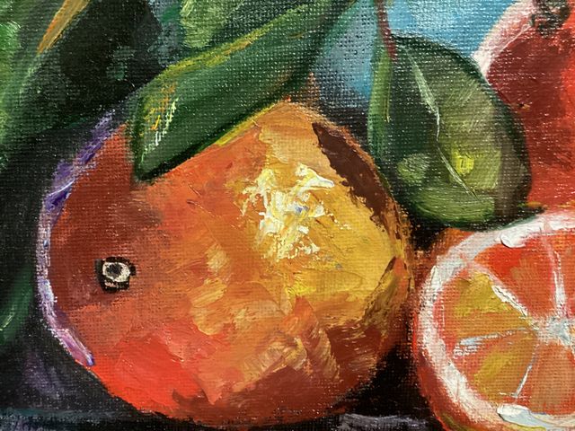 Dos Cuadros al óleo de Naranja y Limón Bodegón