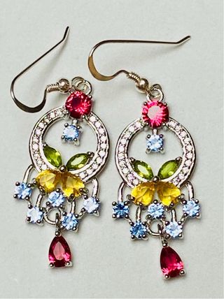 Pendientes art deco con gemas y plata de ley 925 