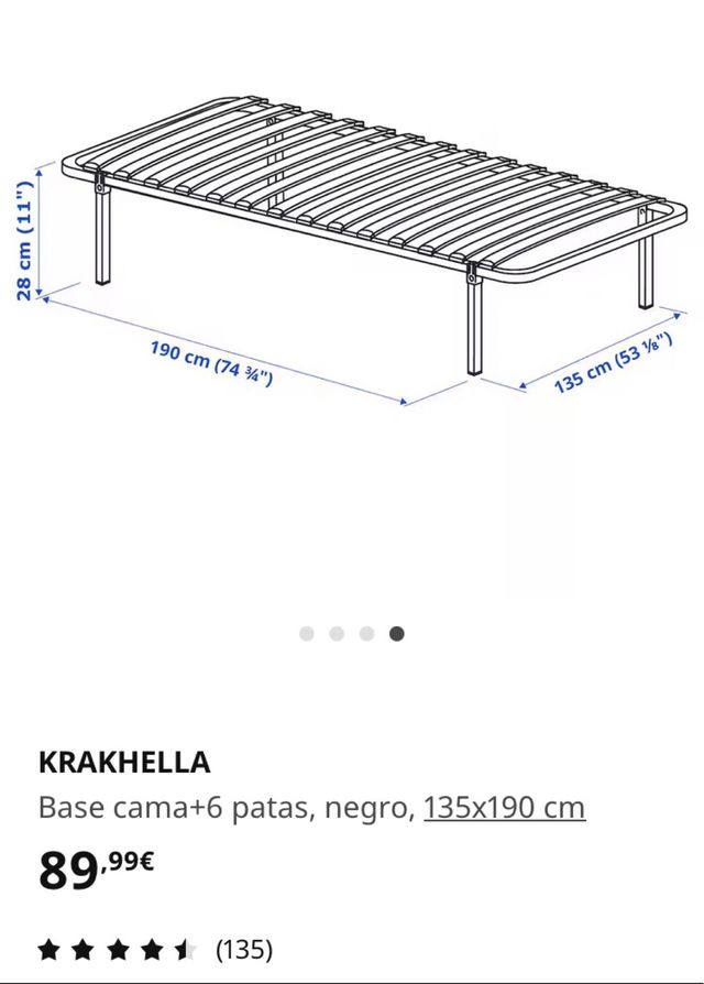 Giroletto Ikea con doghe e gambe 190x90 cm