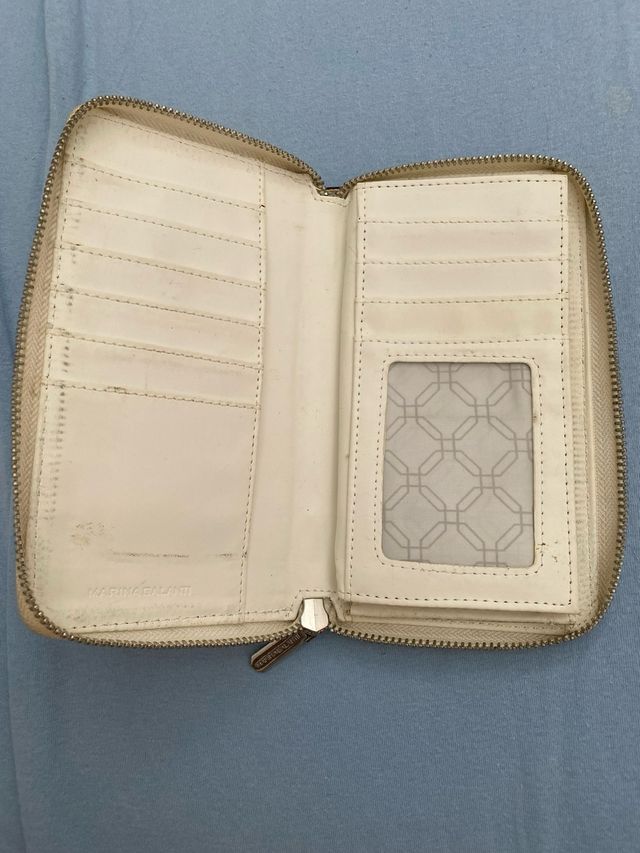 Portafoglio multispazi similpelle bianco con trama