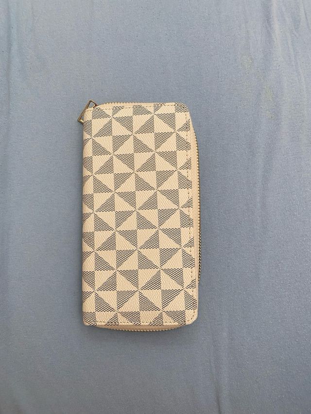 Portafoglio multitasca bianco/beige con trama