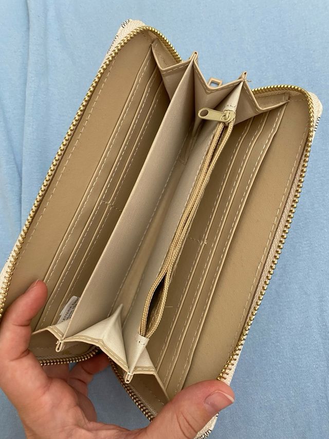 Portafoglio multitasca bianco/beige con trama