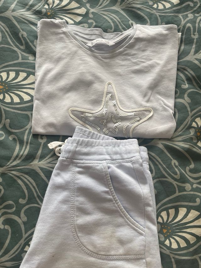 Camiseta Mango Azul T9 y Bermuda Mango T7-8