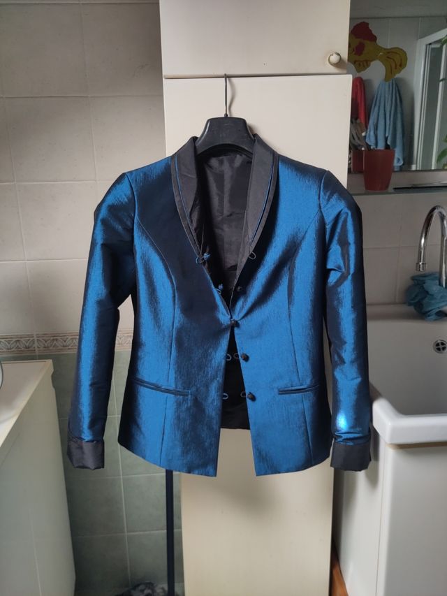 Giacca double face blu metallico/nero