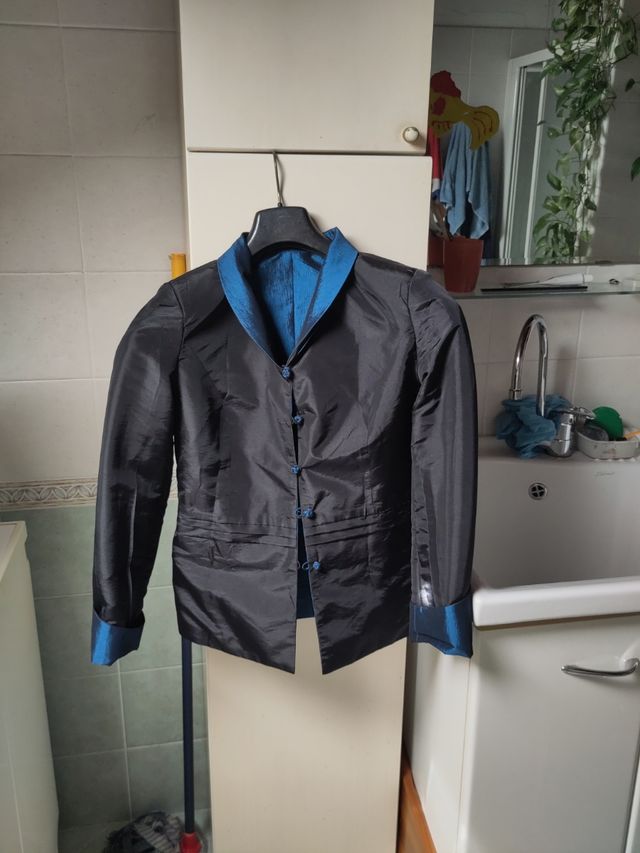 Giacca double face blu metallico/nero