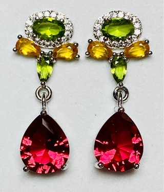 Pendientes de granate y peridoto en plata ley 925