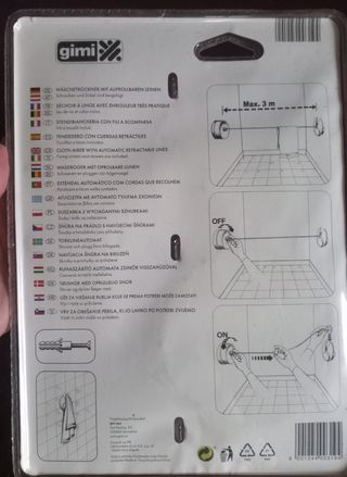 Tendedero cuerda extensible, retráctil. 3 m. Nuevo