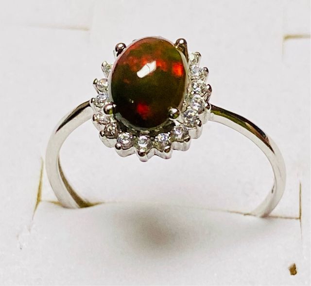 Anillo “Black Opal” ajustable en plata de ley 925