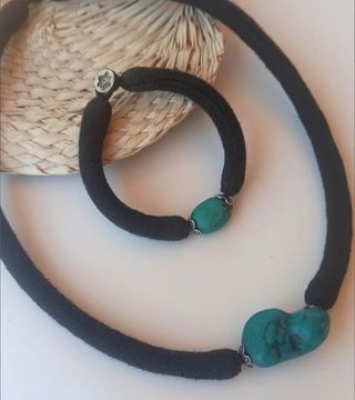 Conjunto COLLAR GARGANTILLA + PULSERA de turquesas