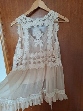 Chaleco de fantasía crema/beige con bordados