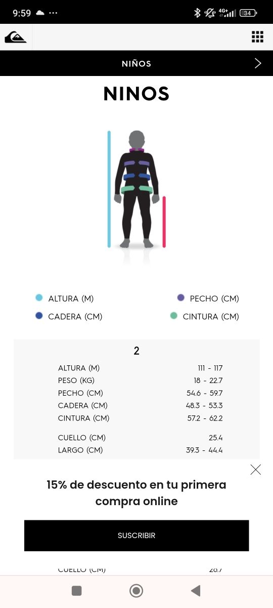 Neopreno Quiksilver talla 10B