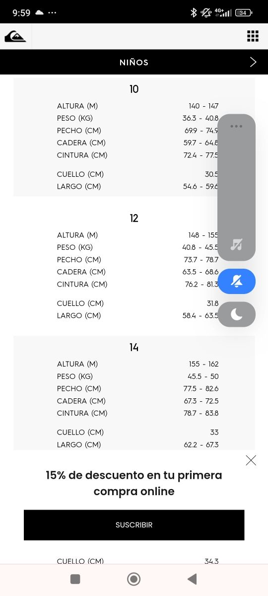 Neopreno Quiksilver talla 10B