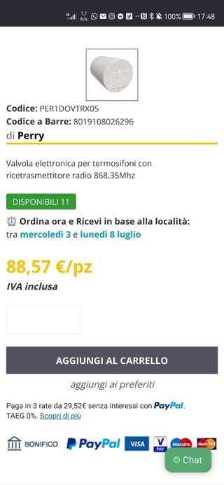 Valvola elettronica Perry per termosifoni
