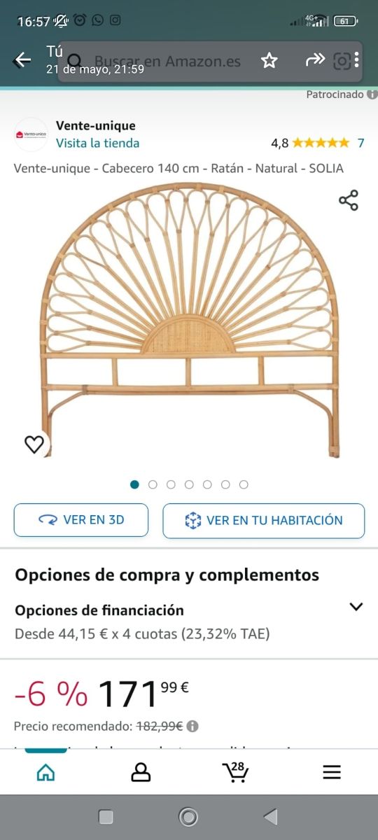 Cabecero mimbre impecable matrimonio