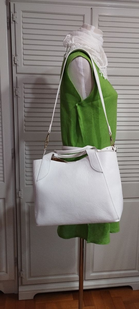 Borsa tracolla bianca vera pelle