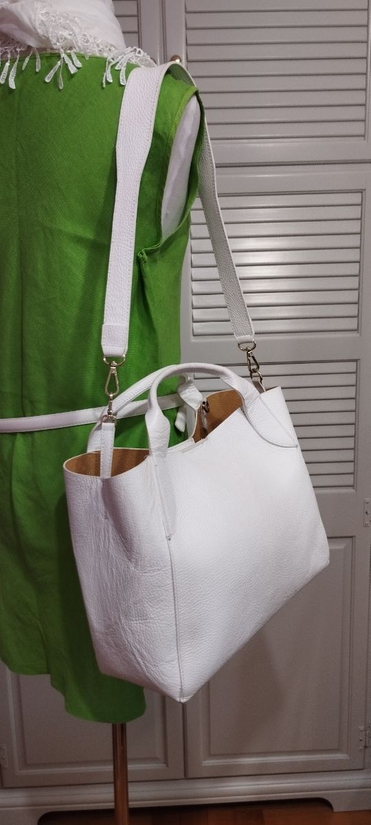 Borsa tracolla bianca vera pelle