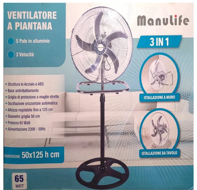 VENTILATORE 50 CM 65 WATT PIANTANA 3 IN 1